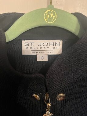 St. John Black Knit Zip Jacket with Gold Hardware